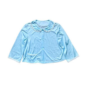 Vtg 70s Sears Womens Pajama Top Blue Peter Pan Collar Sheer Coquette Cottagecore